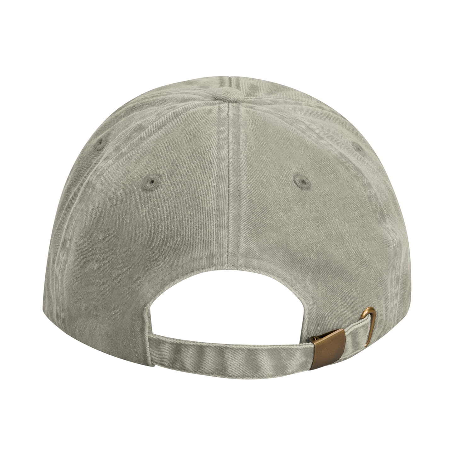 Sand-colored vintage cotton cap with adjustable strap and brass-effect buckle, designed with stitched ventilation eyelets.