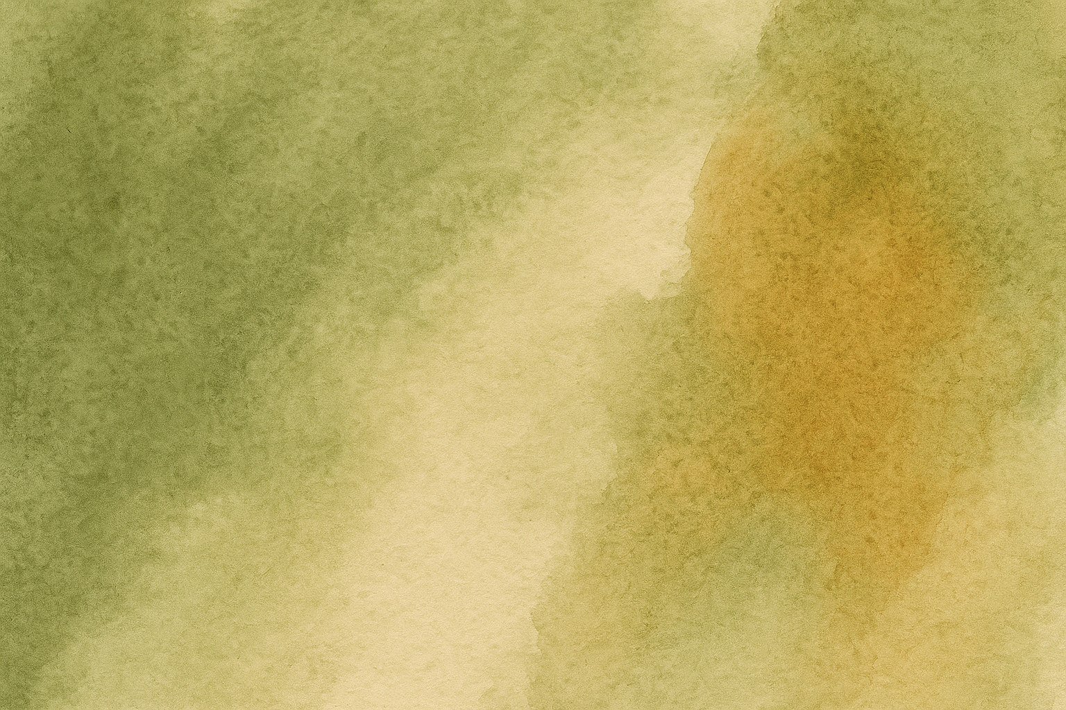 Organic watercolor composition in olive green, ochre, and earthy tones with natural pigment texture and soft gradients, expressing sustainability and grounded creativity.