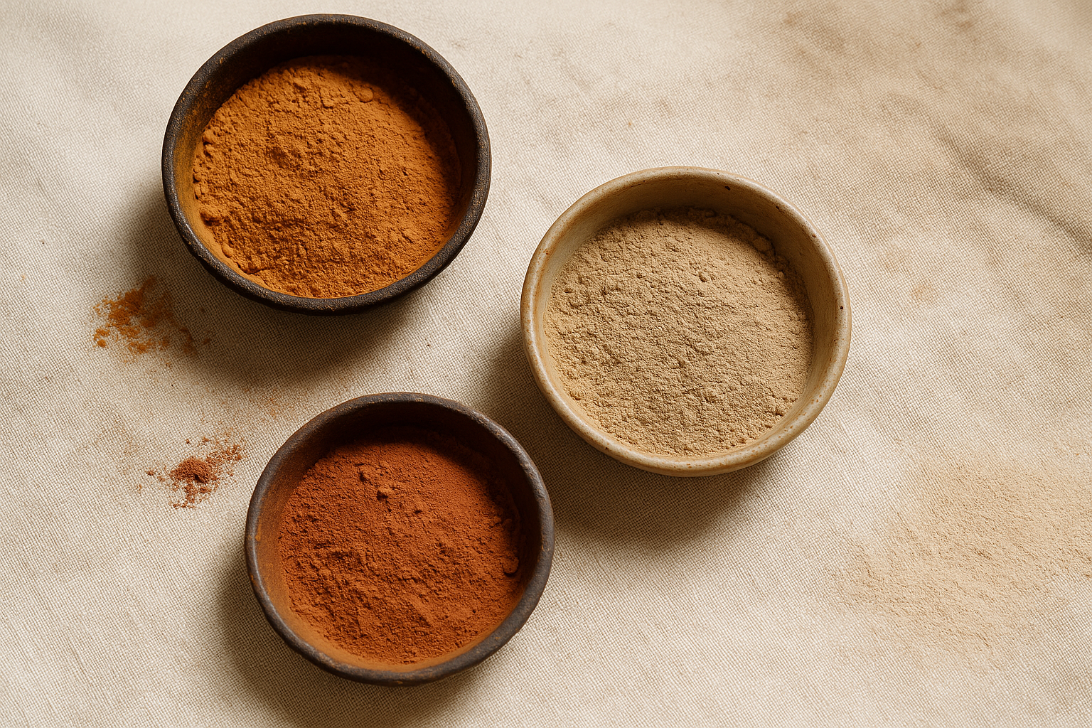 Artistic composition showing natural pigments and earthy tones, evoking organic materials and the connection between art and nature.